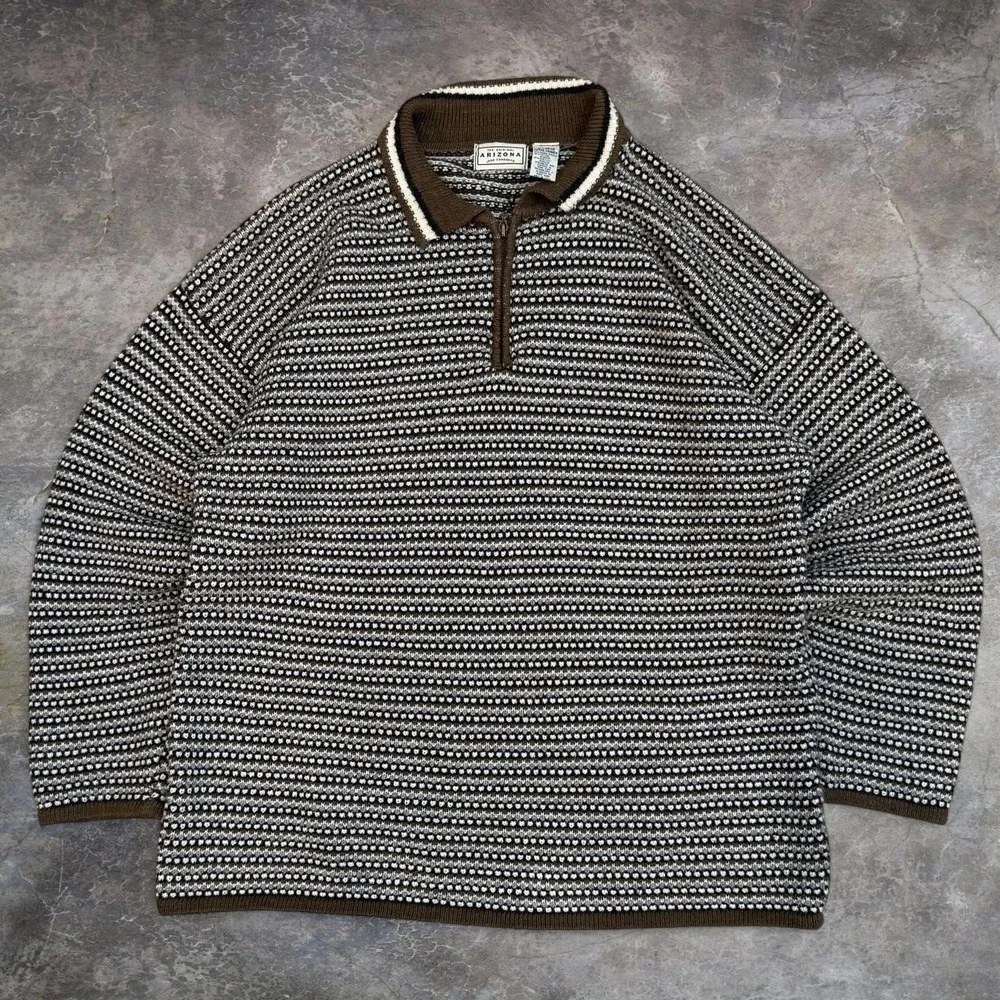 Vintage Arizona 1/4 Zip Knit Sweatshirt Men's Size XL Skater Preppy 90s Y2K VTG